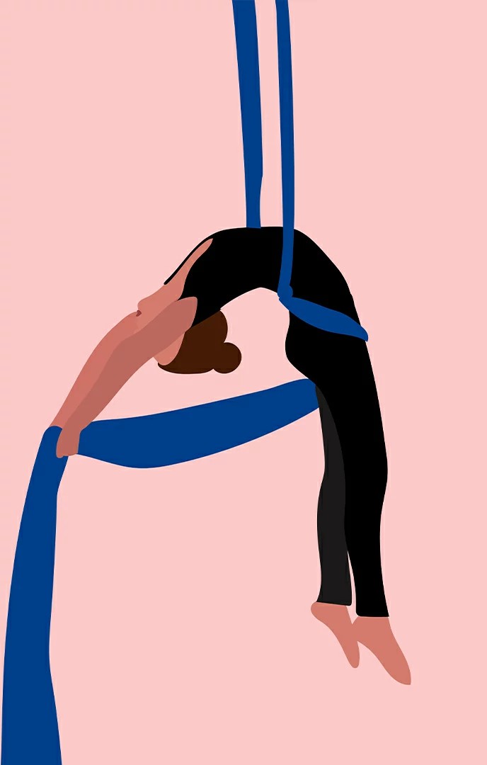 Ilustracion vectorial acrobacia en telas